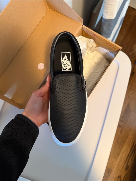 Vans Shoes - Vans Black Perforated Slip-On Loafer with White Sole